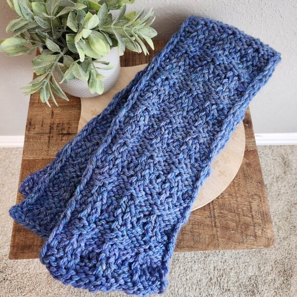 Blue Handmade Knit Scarf - Picture 1 of 5